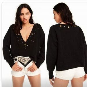 Wildfox NWT Cline Grommett Sweater Blk SzXS